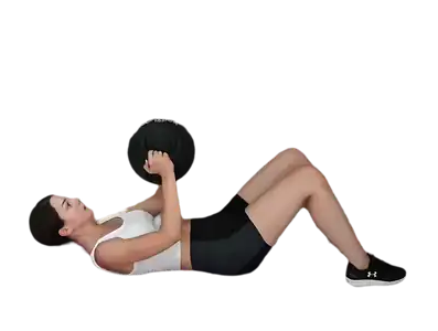 A cut-out of a person doing sit-ups with a medicine ball